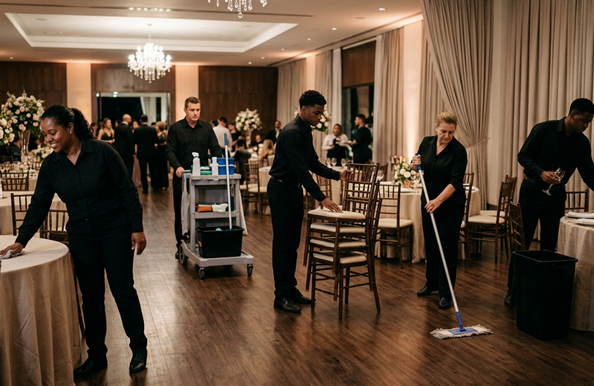 Equipe de limpeza para eventos